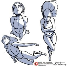 three different poses of a woman in various positions, including the legs and arms with one leg