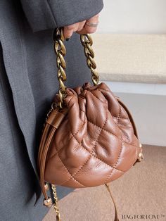 BagForLove - Compact Quilted Drawstring Chain Bucket Bag Medium Sized Bags, Barrel Bag, Functional Fashion, Word Wrap, Envelope Bag, Leather Bucket Bag, Leather Bucket, Mini Fashion, Bag Bag