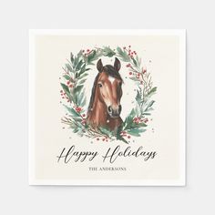 Festive Horse Christmas Wreath Happy Holidays Napkins Horse Christmas Pictures, Nails Horse, Horse Christmas, Festive Wreath, Linen Paper, Horse Designs, Christmas Pictures, Cloth Napkins, Celebration Party