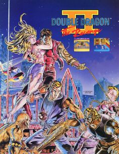 the cover to double dragon comic book, featuring two men and one woman with swords