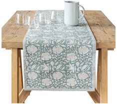 Elevate your dining experience with the over&back printed cotton table runner. Perfect for special occasions or casual gatherings, this table runner adds a touch of artisanal charm to any setting. Enjoy mixing and matching this unique design with other linens from our collection for a personalized look. From over&back. Elegant Table Runner, Blue Table Runner, Table Dinner, Printed Table Runner, Floral Table Runner, Blue Table, Floral Table, Table Living Room, Forever Grateful