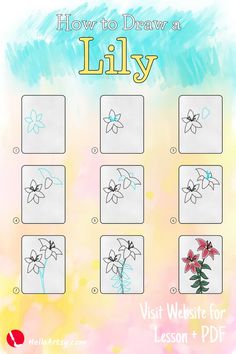 9 steps demonstrating how to draw a how to draw a lily for kids. How To Draw A Water Lily Step By Step, Easy Lilly Drawing, Easy Lily Drawing, How To Draw Lilies Step By Step, Lily Tutorial Drawing, Inspired Images