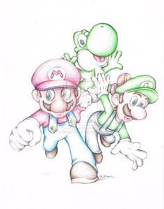 an image of mario and luigi in the style of super mario's character drawing