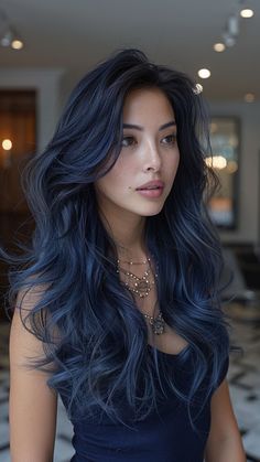 24 Serene Blue Black Hair Inspirations Black Hair Dyed Blue, Dark Blue Hair On Black Hair, Black To Blue Balayage, Blue Black Hair Pale Skin, Black Hair Undertones, Long Hair Colors Ideas, Raven Colored Hair, Dark Blue Hair Styles, Cosmic Blue Hair