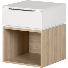 a white and wood cabinet with drawers on the bottom, in front of a white background