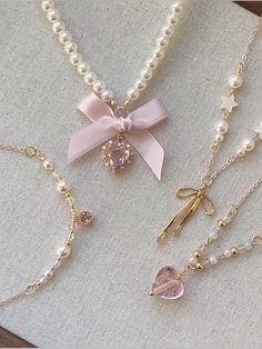 Croquette Accessories, Coquette Jewelry Diy, Fairy Accessories Jewellery, Pink Jewelry Aesthetic, Coquette Accesorios, Kalung Aesthetic, Coquette Accessory, Jewelry Coquette