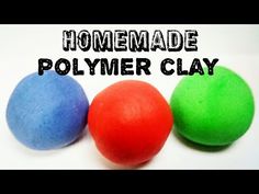 three colored balls with the words homemade polymer clay