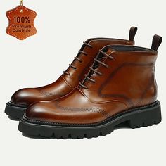 Category:Boots; Upper Materials:Leather,Italian Full-Grain Cowhide; Lining Materials:Cowhide; Gender:Men's; Toe Shape:Round Toe; Outsole Materials:Rubber; Closure Type:Lace-up; Function:Warm,Comfortable,Slip Resistant; Listing Date:08/30/2024 Leather Chelsea Boots With Brogue Detailing, Leather Lace-up Chelsea Boots With Rubber Sole, Leather Wingtip Lace-up Boots With Leather Sole, Brown Business Martin Boots With Plain Toe, Business Leather Chelsea Boots With Brogue Detailing, Leather Wingtip Oxfords For Fall, Leather Chelsea Boots With Brogue Detailing For Business, Calf Leather High-top Shoes, Classic Leather Chelsea Boots With Brogue Detailing