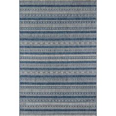 an area rug with blue and white stripes