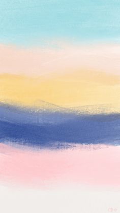 an abstract painting with blue, yellow and pink colors