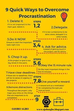 a yellow poster with instructions on how to overcome procrastination