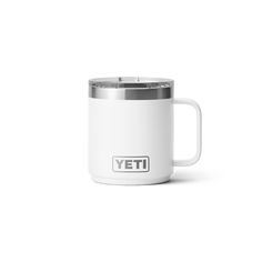 a white yeti mug with the word yeti on it