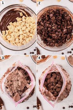 the steps to make chocolate and peanut butter snack mix