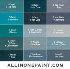 all in one paint color chart with the names and colors for each type of paint