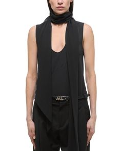 Helmut Lang Sleeveless Silk Scarf Top Silk Scarf Top, Silk Crop Top, Tweed Top, Silk Tops, White Scarves, Scarf Top, Silk Tank Top, Silk Knit, Cowl Neck Top