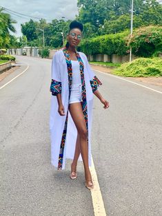 Tribal Ankara-Chiffon Kimono/Cover up (in White) by awelana-tibori - Ki - Afrikrea Ankara Kimono, Mode Prints, Mode Kimono, Afrikaanse Mode, African Inspired Clothing, Chiffon Kimono, African Fashion Ankara, African Fashion Modern, African Fashion Women Clothing