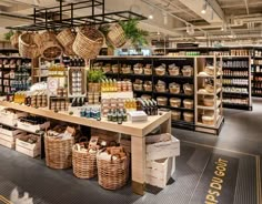 a store filled with lots of baskets and food