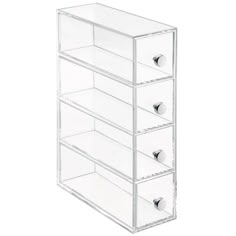 iDesign's Clarity 4-Drawer Organizer is the perfect addition to your vanity. Organize your cosmetics, office supplies, jewelry, and more for easy access. With 4 transparent drawers, you won't have to spend time digging through to find what you're look for - you can easily see what you need, grab it, and go! The clear plastic with chrome handles is cohesive with any decor. Measuring 2.75" x 7" x 10", iDesign's Clarity Cosmetic 4-Drawer Organizer fits easily on your desk, dresser, or nightstand. W Dressing Table Organisation, Art Supply Organization, Desk Organizer Set, Úložný Box, Vanity Organization, Drawer Organizer, Chrome Handles, Plastic Box Storage, Supplies Organization