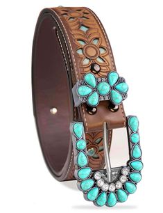 PRICES MAY VARY. 【UNIQUE BUCKLE AND INTERCHANGEABLE】 Western belts for women, featured with a turquoise buckle and floral engraved belt strap, capturing the essence of western fashion, is a must-have accessory for women who love vintage Western charm. 【7 HOLES AND GIFT PUNCHER】 Cowboy belts for women. Wide: 1.5 inches. Fit waist: 38-40 in. Comes with 7 belt holes for plenty of room for adjustments and a gift punch for DIY sizing. 【STURDY AND DURABLE】 Country belts for women, made of high quality Western Belts For Women, Cowboy Belts, Country Belts, Leather Engraved, Turquoise Belt, Leather Engraving, Cowboy Belt, Concho Belt, Beautiful Belts