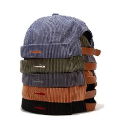 PRICES MAY VARY. Made of high quality corduroy, Soft and comfortable. Circumference: Approx.56-58cm/22.05-22.83inch. Adjustable and foldable: The size can adjustable according to different person head size. What is more the hat is easy to carry since it is can be foldable when you are in travel or in outdoor. Suitable for men and women, both the front and reverse side can be worn. The brimless hat's simple design makes it easy to combine with any outfit. ZEGOO Mens and Womens Corduroy Retro Hiph Sailor Cap, Brimless Hat, Winter Typ, Sailor Hat, Cap Patterns, Streetwear Accessories, Style Hip Hop, Mode Casual, Estilo Hip Hop