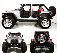 four different views of a jeep with the doors open