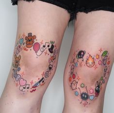 Small Tattoo Doodles, Katamari Tattoo, Tattoo Ideas Kawaii, Neon Color Tattoo, Trolls Tattoo, Peppermint Butler Tattoo, Splatoon Tattoo, Hatsune Miku Tattoo, Colorful Cat Tattoo