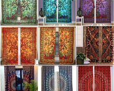 several different types of curtains with trees on them