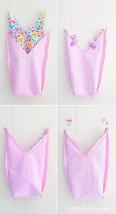 four different ways to make an origami bralet with fabric and paper strips