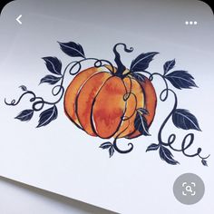 a drawing of a pumpkin with leaves on it