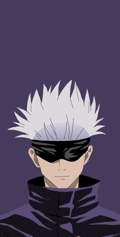 an anime character with white hair wearing a black jacket and blindfolded eye glasses