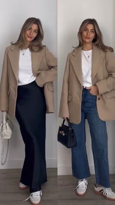 Single Breasted Blazer Outfit Women, Ootd Pantalon Beige, Sales Outfits For Women Business, Outfits Blazer Beige, White Bag Outfit Ideas, Corporate Winter Outfits For Women, Denim Skirt Work Outfit, Oversized Cream Blazer For Fall, Beige Cropped Blazer For Fall