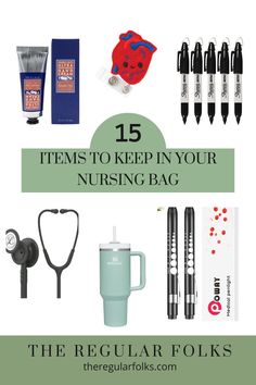 items to keep in your nursing bag with the title overlay that reads, 15 items to keep in your nursing bag