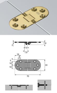 an image of a brass plated door hinge with screws and latches