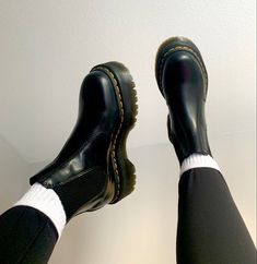 Platformed Chelsea Boots, Boots For Women Docs, Doc Marten Heel Boots, Doc Martin Black Boots, Doc Marten Slip On Boots, Platform Doc Martens Boots, Black Platform Doc Martens, Chelsea Doc Martins Outfits, Doc Martens Chealse Boot Outfit