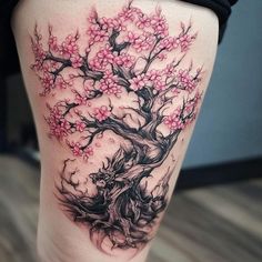 Cherry Blossom Tree Tattoo Tattoo Art Kit Japanese Cherry Blossom Tree Tattoo, Cherry Tree Tattoo, Tree Leg Tattoo, Tree Tattoo Art, Doodle Tattoos, Cherry Tree Tattoos, Cherry Blossom Tree Tattoo, Blossom Tree Tattoo, Your Honor