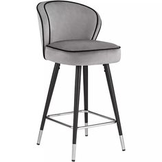 a grey and black bar stool with metal legs on an isolated white background, front view