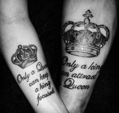 two people with tattoos on their arms and one has a crown tattooed on the arm