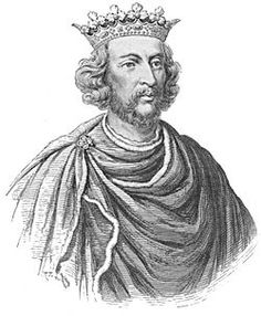 a black and white drawing of a man wearing a crown