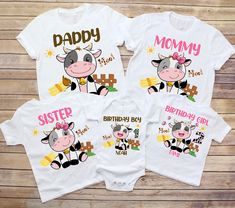 "Cow 💗🐮 This listing is for ONLY ONE SHIRT     ♥ Man WHITE T-shirts * Youth WHITE T-Shirts    ✔Brand: Fruit of the Loom *5 oz., pre-shrunk 100% cotton *High-density fabric for exceptional print clarity *Seamless 1x1 ribbed collar *Shoulder-to-shoulder taping *Double-needle stitched sleeves, bottom hem and front neck *Quarter-turned  ---------------------------------------------------------------------------------------------------------------------------------------------------------------- Fun White Tops For First Birthday, Fun White Shirt For First Birthday, White Tops With Funny Print For First Birthday, Cute White T-shirt For First Birthday, White Birthday Top With Name Print, White Name Print Top For Birthday, White Top With Name Print For Birthday, Fun White Tops For Birthday Gift, White Short Sleeve Birthday Shirt