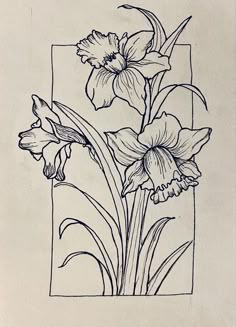 a drawing of some flowers in a square