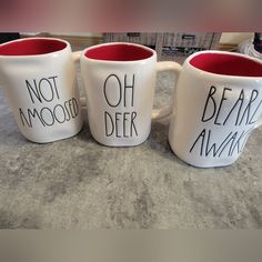 Not Amoosed Oh Deer Bearly Awake C1 Rae Dunn Mugs, Moose Deer, Oh Deer, Moose, Deer, Red White, Red And White, Red, White