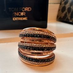 Beautiful Effy Rose Gold Wide Gold Band With Layers Of Black And White Diamonds. Size 7. Comes With Original Effy Box. Wide Gold Band, Rose Gold Diamond Band, Gold Diamond Band, Effy Jewelry, Diamond Band, Gold Band, White Diamonds, Diamond Bands, Womens Jewelry Rings