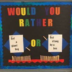 a bulletin board with words that say would you rather rather or should they be?