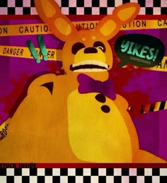 an image of a cartoon character that appears to be wearing a purple bow tie and has words written on it