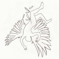 a drawing of a bird flying with its wings spread out and it's body in the air