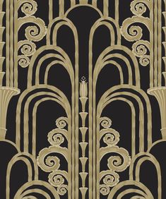 an art deco wallpaper design in gold and black