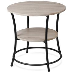 a round table with two shelves on each side