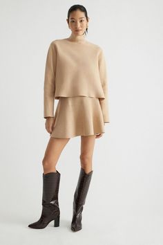 Camel Knit Cate Skirt | Tuckernuck Elevated Wardrobe, Fall 24, Fully Fashioned, Cocktail Attire, Alexandre Birman, Weekend Wear, Cool Boots, Flared Skirt, On Repeat