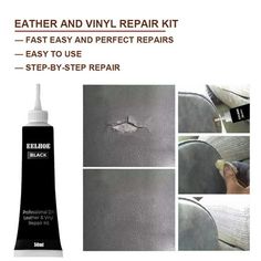 the repair kit for leather and vinyl furniture is shown with instructions to remove it from scratches