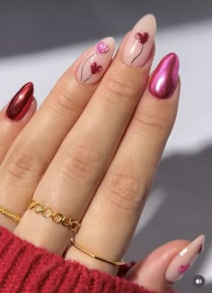 Nail Inspo Unique, Feb Nails, Valentines Nail Art, Nails Valentines Day, Valentines Nail, 3d Chrome, Nails Valentines, Chrome Nail Art, Retro Nails